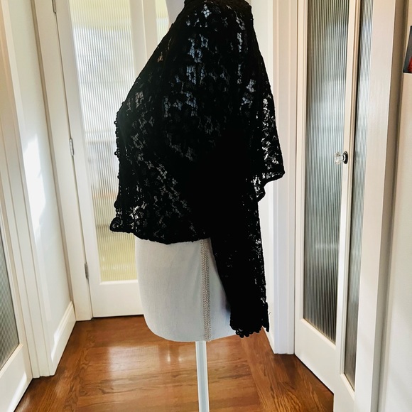 Open Front Lace Black Caplet by Patrick Christopher. Scallop Front Detail. - Picture 3 of 4